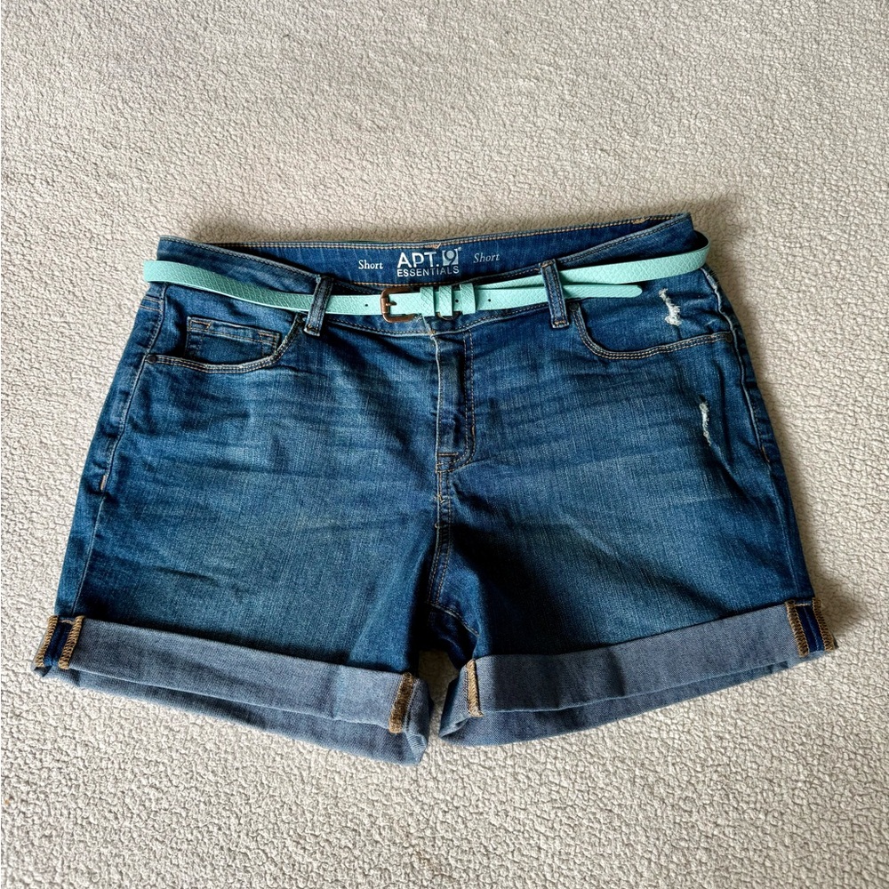 Essentials Women's Blue Jean Shorts with Aqua Belt